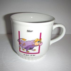 Vintage Bavaria Germany Coffee Cup Tea Mug Stier Taurus May Star Sign White